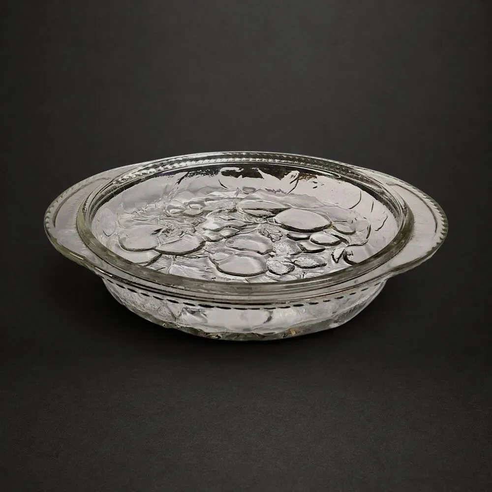 Vintage Libbey Orchard Embossed Nesting Glass Casserole Dish & Pie Pan Set